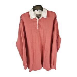 Vintage LL Bean Rugby Shirt Mens Large Tall Red Heavy Cotton Long Sleeve 90s USA
